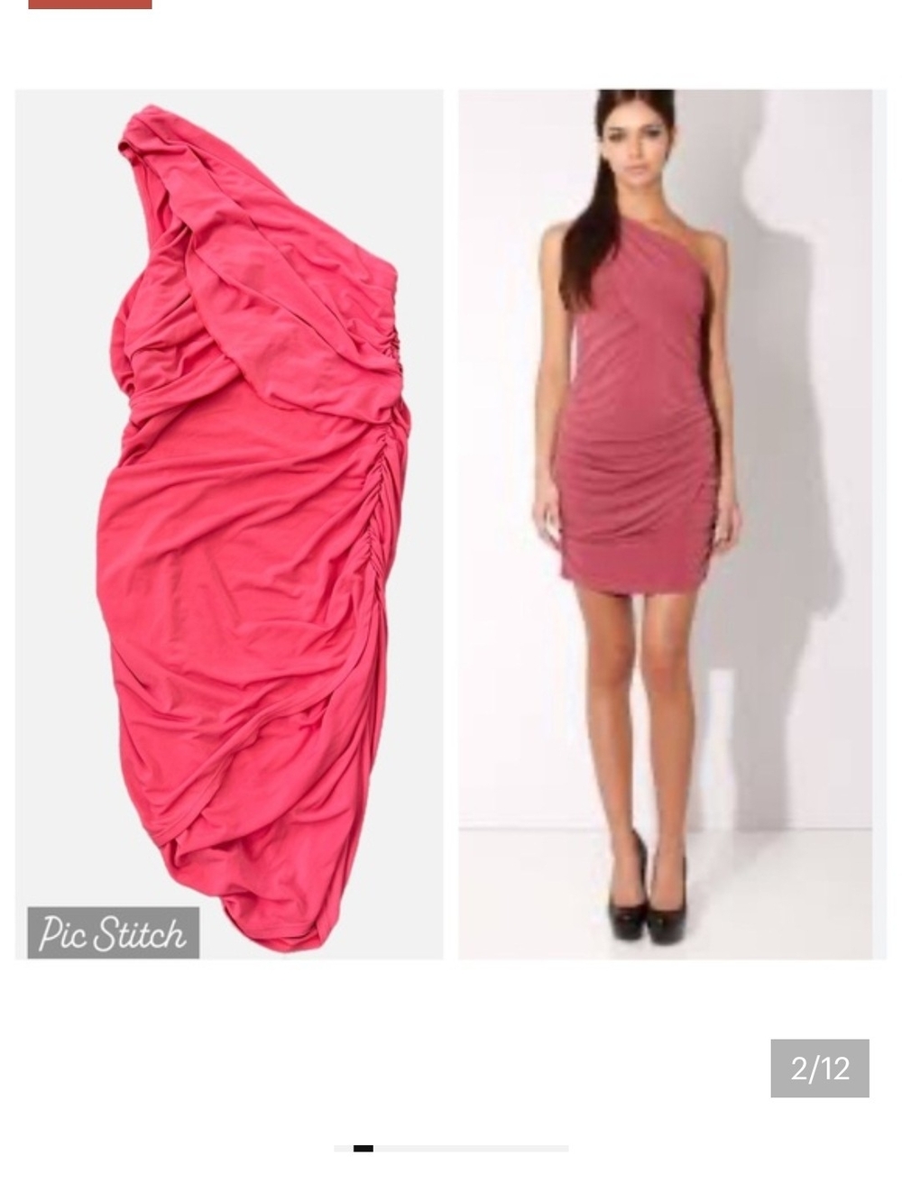 Hale Bob One-Shoulder Draped Coral-Pink Evening Dress